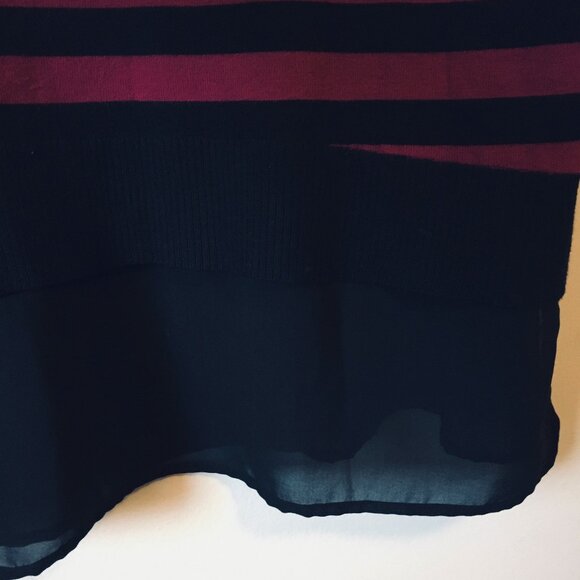 Cable & Gauge Bilayer Knit Malbec and Black Striped Top - Picture 4 of 16